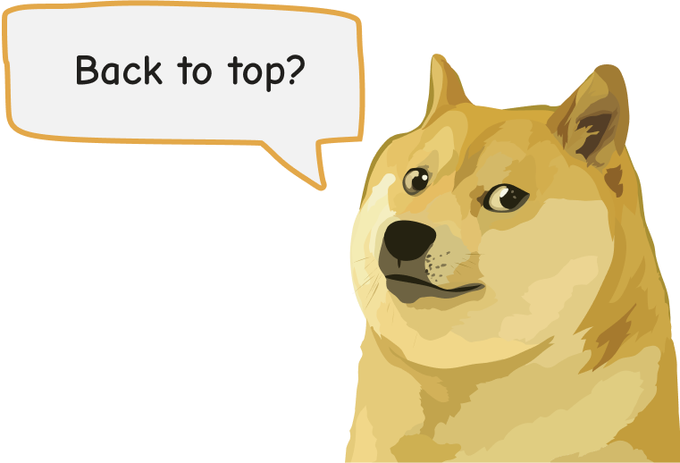 Doge shiba inu asking if you'd like to click him to go back to the top of the page.